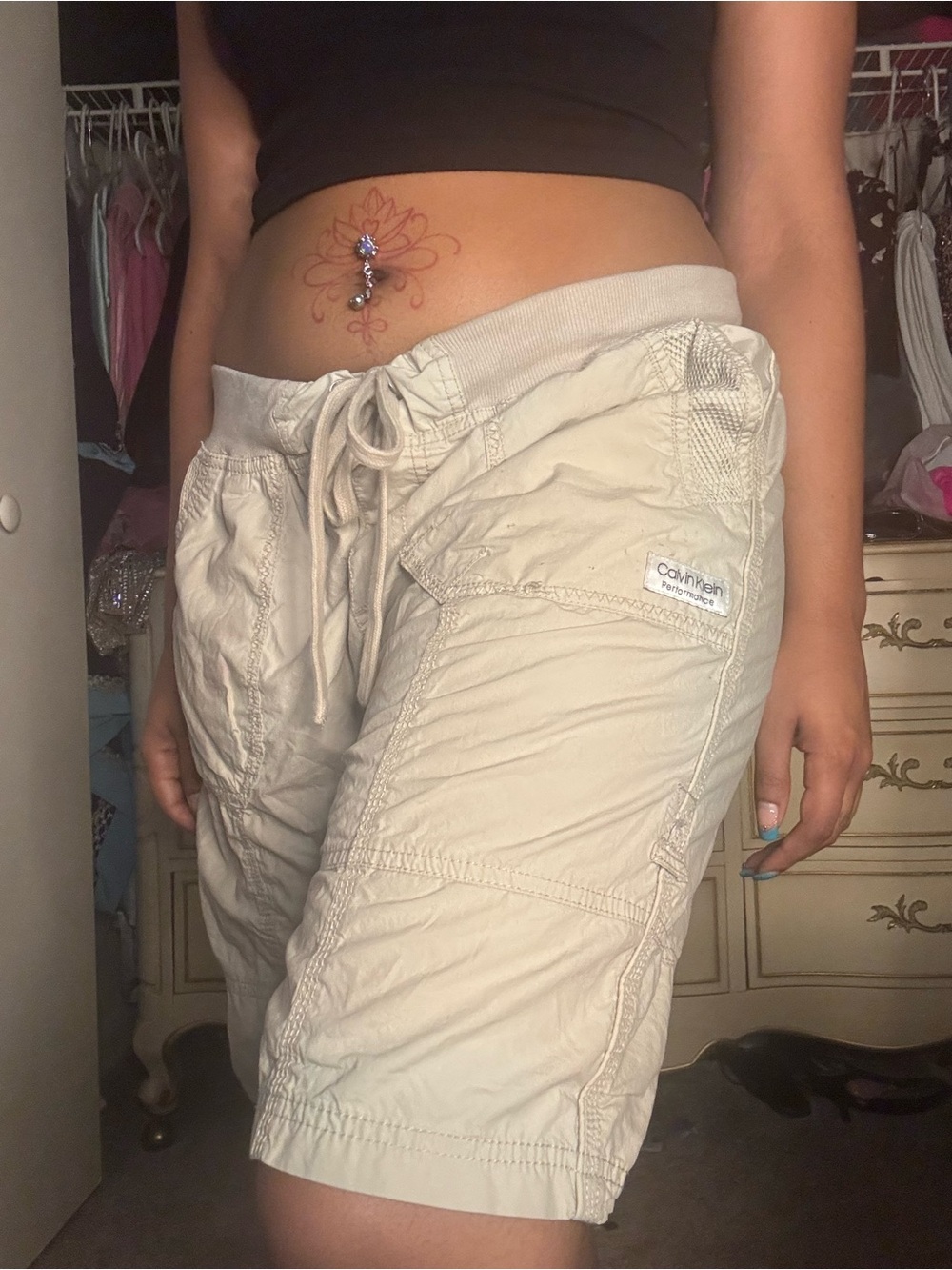 Calvin Klein Light Beige Drawstring Cargo Bermudas - Women